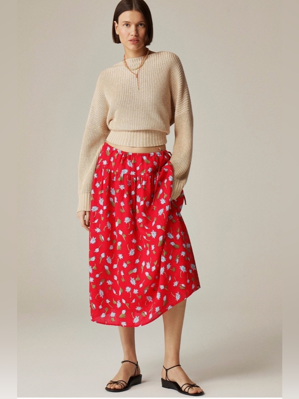 Side-Tie Skirt in Ramie by J.Crew Size XL Red Floral